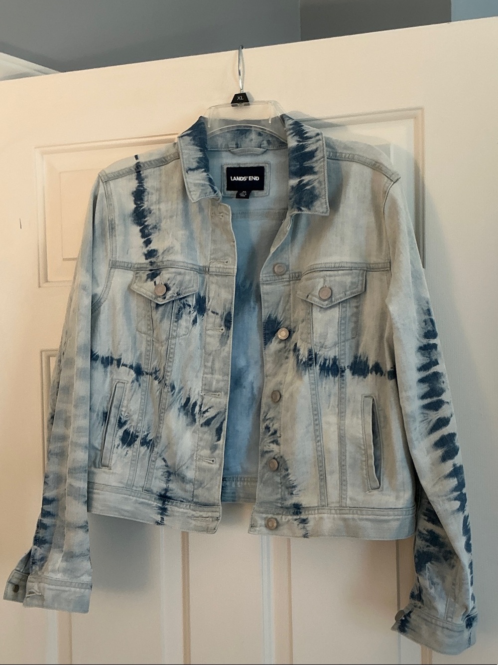 Lands' End Light Blue and Navy Tie-Dye Denim Jacket size Medium